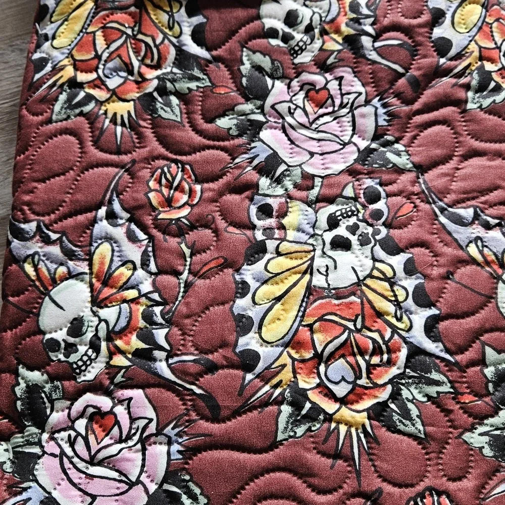 NWT Ed Hardy 3 Piece Quilt Set - Queen size Y2K Skulls Roses Goth Tattoo Flash